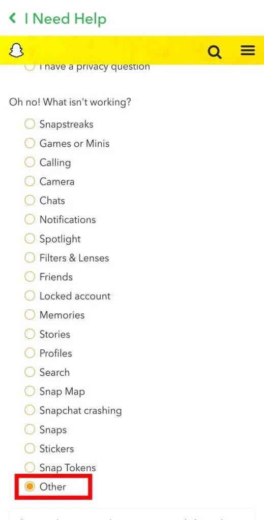 In-the-following-list-of-what-isnt-working-select-the-other-option-at-the-bottom.-519x1024-1 كيف يتم التحقق على Snapchat؟
