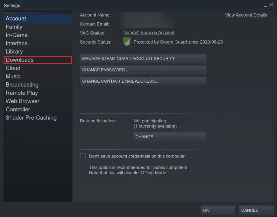 In-the-settings-panel-click-on-downloads إصلاح خطأ قرص Steam تالف على نظام التشغيل Windows 10