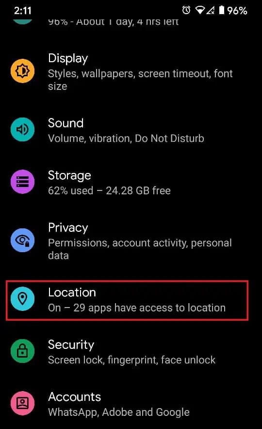 Navigate-and-find-the-Location-settings كيفية إصلاح الشحن البطيء على Android