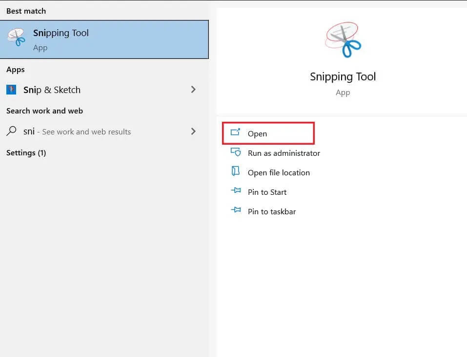 Open-the-Snipping-Tool-from-the-search-bar كيفية تحويل Word إلى JPEG