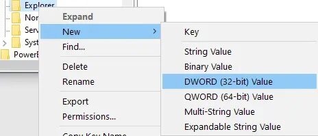 Right-click-on-the-Explorer-and-choose-New-DWORD-Value كيفية إزالة ملف desktop.ini من جهاز الكمبيوتر الخاص بك