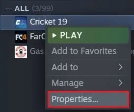 Right-click-on-the-game-and-select-properties إصلاح خطأ قرص Steam تالف على نظام التشغيل Windows 10