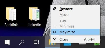 Right-click-on-your-application-in-the-taskbar-then-click-on-the-maximize-option كيفية جلب نافذة مفقودة خارج الشاشة إلى سطح المكتب