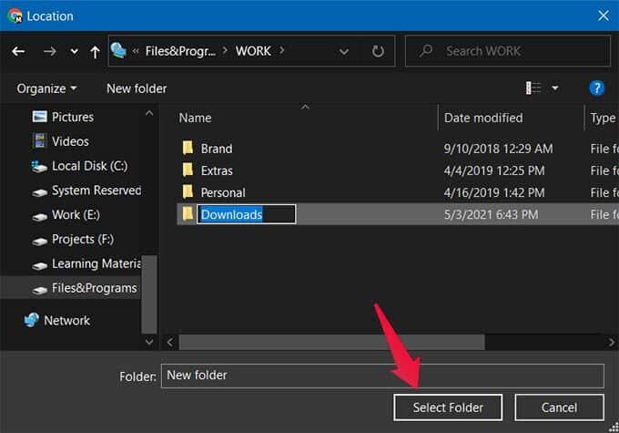 Select-Folder-in-Windows-10-New-Download-Location كيفية تغيير موقع التحميل في Google Chrome على Windows 10