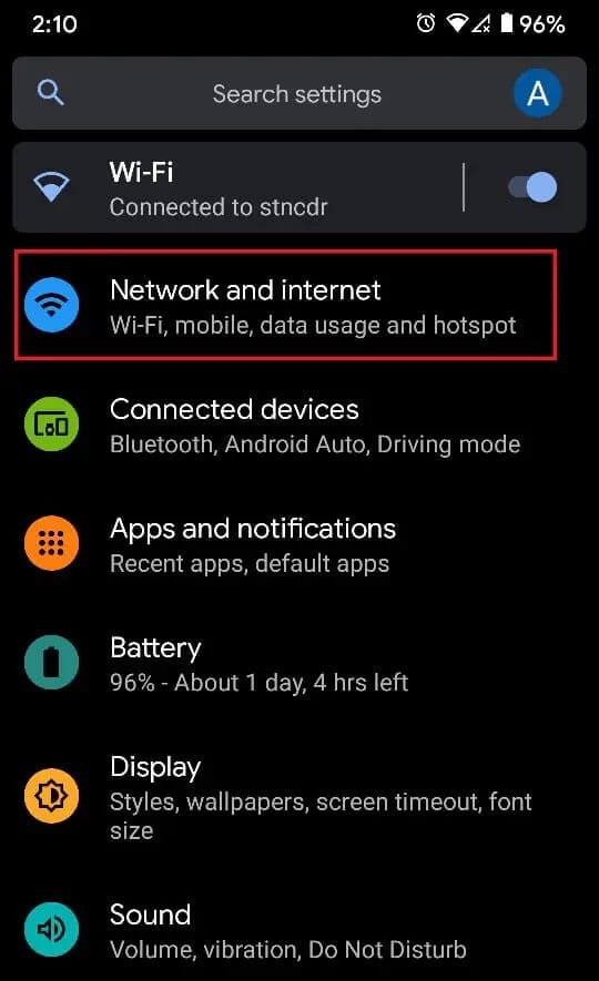 Select-Network-and-Internet-to-proceed كيفية إصلاح الشحن البطيء على Android