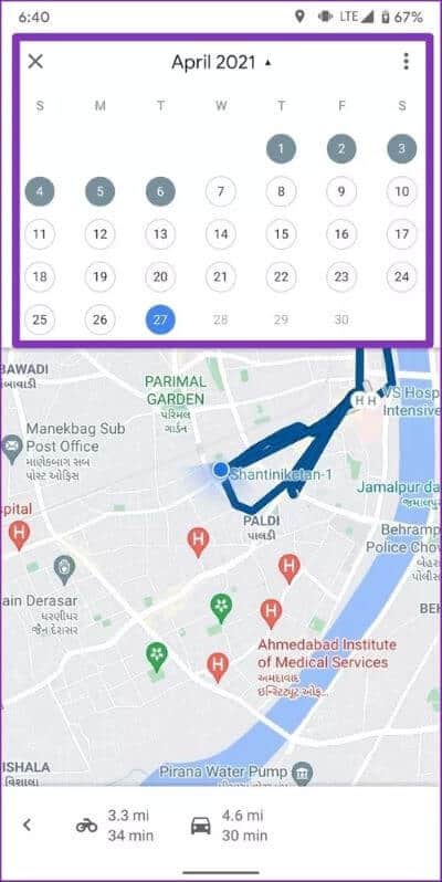 Select-date-for-Timeline-in-Google-Maps_40dd5eab97016030a3870d712fd9ef0f كيفية عرض وإدارة سجل المواقع في Google Maps