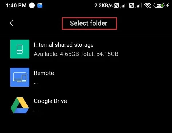 Select-the-Folder-to-move-your-video. كيفية تحميل مقاطع فيديو YouTube على الهاتف المحمول