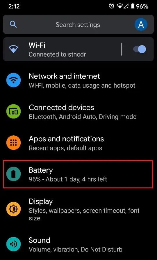 Select-the-option-Battery كيفية إصلاح الشحن البطيء على Android