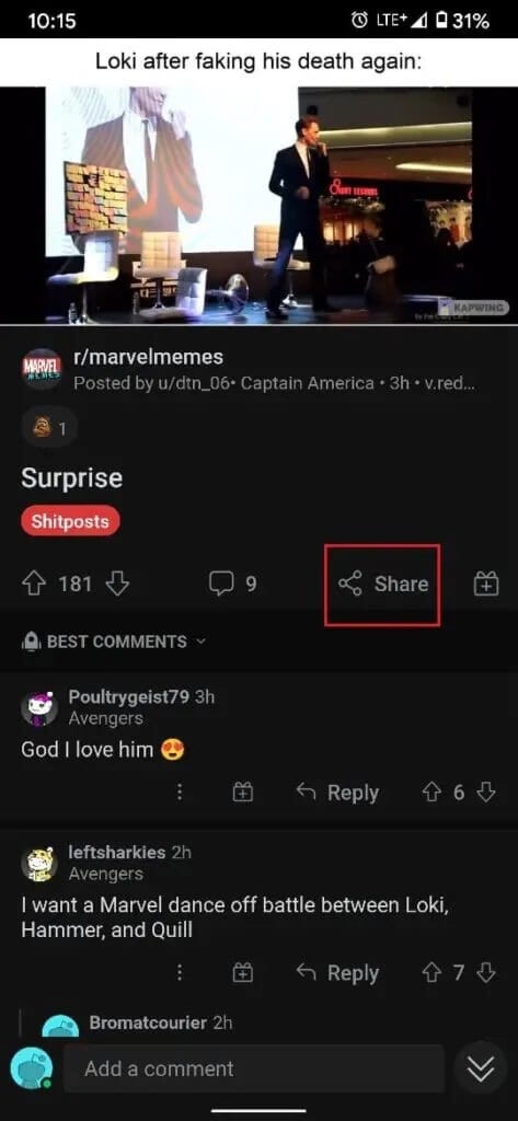 Tap-on-Share-473x1024-1 كيفية تنزيل مقاطع فيديو Reddit بالصوت