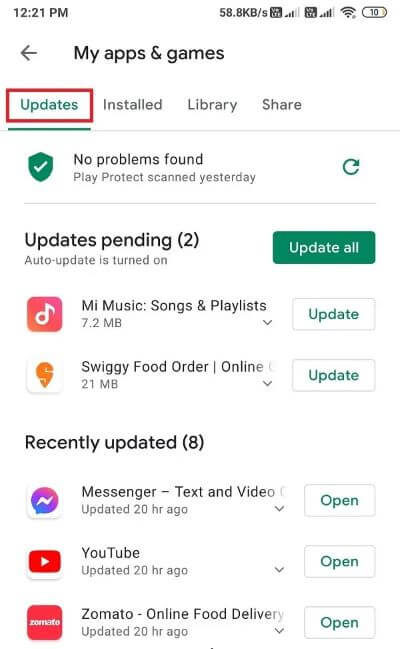 Tap-on-the-Updates-tab-and-check-if-there-are-any-updates-available-for-Instagram 8 طرق لإصلاح عدم عمل مكالمة فيديو Instagram
