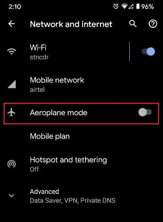 Tap-on-the-toggle-switch-in-front-of-the-Aeroplane-Mode كيفية إصلاح الشحن البطيء على Android