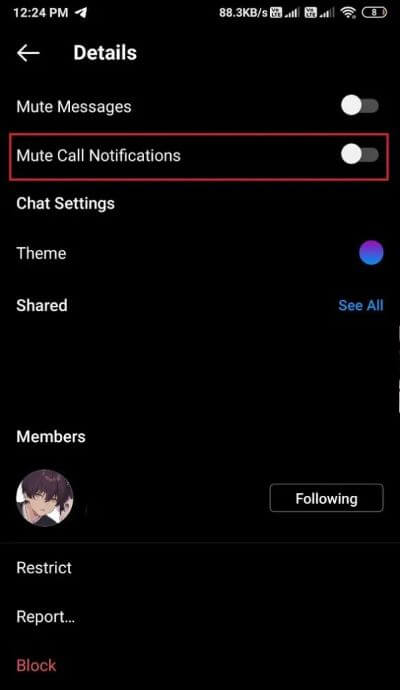 Turn-off-the-toggle-next-to-mute-call-notifications-to-unmute-the-video-chat-594x1024-1 8 طرق لإصلاح عدم عمل مكالمة فيديو Instagram