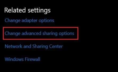 Under-Related-settings-select-change-advanced-sharing-options كيفية تغيير نوع NAT على جهاز الكمبيوتر
