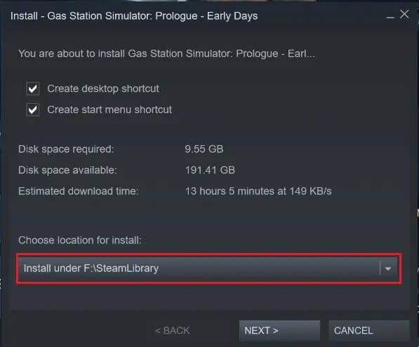 While-installing-game-select-the-new-location إصلاح خطأ قرص Steam تالف على نظام التشغيل Windows 10