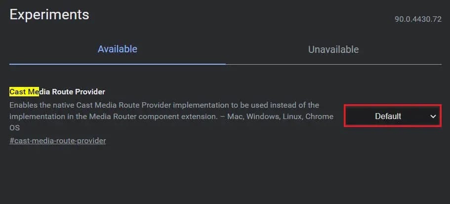 change-caste-media-router-settings-to-enabled إصلاح مشكلة مصدر Chromecast غير المدعومة على جهازك