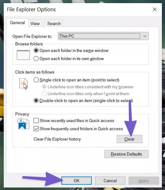 clear-file-explorer-history_4d470f76dc99e18ad75087b1b8410ea9 أفضل 8 طرق لإصلاح عدم فتح مستكشف الملفات File Explorer على Windows 10