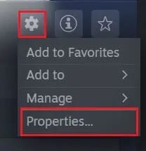 click-on-the-settings-icon-then-click-on-properties 5 طرق لإصلاح مشكلة لعبة Steam Thinks قيد التشغيل