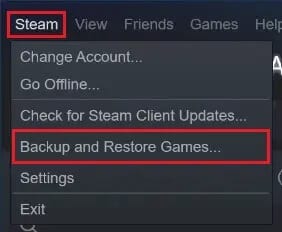 click-on-the-steam-button-and-then-select-backup-and-restore-games 5 طرق لإصلاح مشكلة لعبة Steam Thinks قيد التشغيل