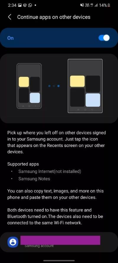 continue-apps-on-other-device_2021-04-26-162019_40dd5eab97016030a3870d712fd9ef0f أفضل 15 نصيحة وخدعة من Samsung One UI 3 لاستخدامه كالمحترفين
