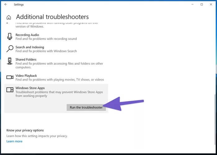 run the troubleshooter 935adec67b324b146ff212ec4c69054f - أفضل 9 طرق لإصلاح عدم فتح متجر Microsoft Store على Windows 10