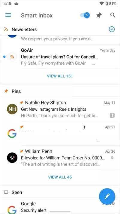 spark-mail-home_40dd5eab97016030a3870d712fd9ef0f أفضل 5 بدائل لـ Microsoft Outlook لنظام Android