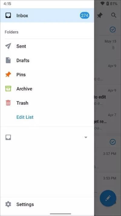 spark-mail-menu_40dd5eab97016030a3870d712fd9ef0f أفضل 5 بدائل لـ Microsoft Outlook لنظام Android