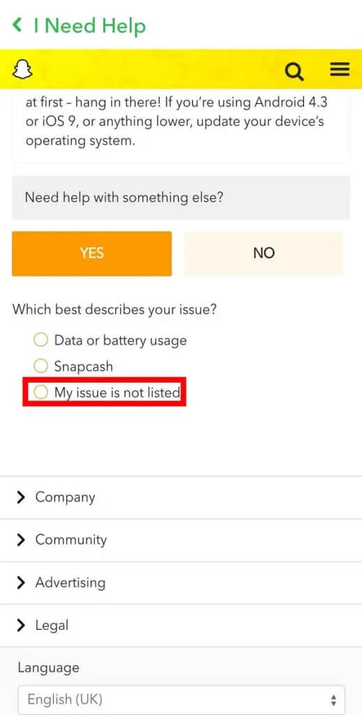 tap-on-the-My-issue-is-not-listed-option-from-the-available-options.-519x1024-1 كيف يتم التحقق على Snapchat؟