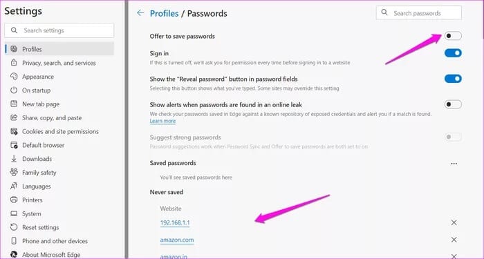 5-25 كيفية منع Microsoft Edge من طلب حفظ كلمات المرور على Windows