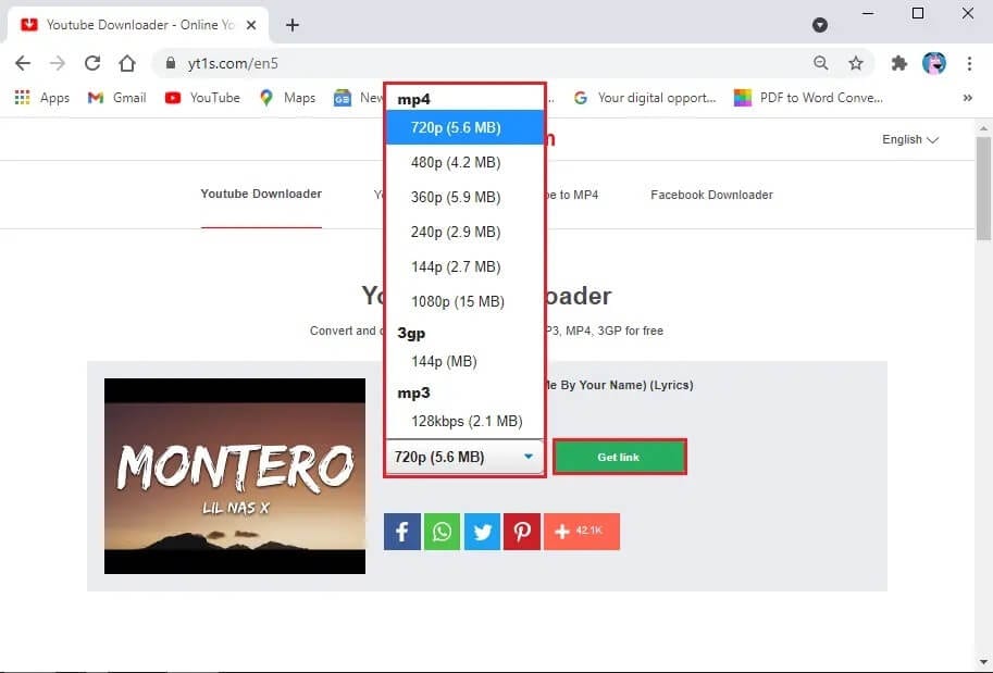 After-selecting-the-video-quality-click-on-Get-a-link كيفية تحميل مقاطع فيديو YouTube على الكمبيوتر المحمول / الكمبيوتر الشخصي