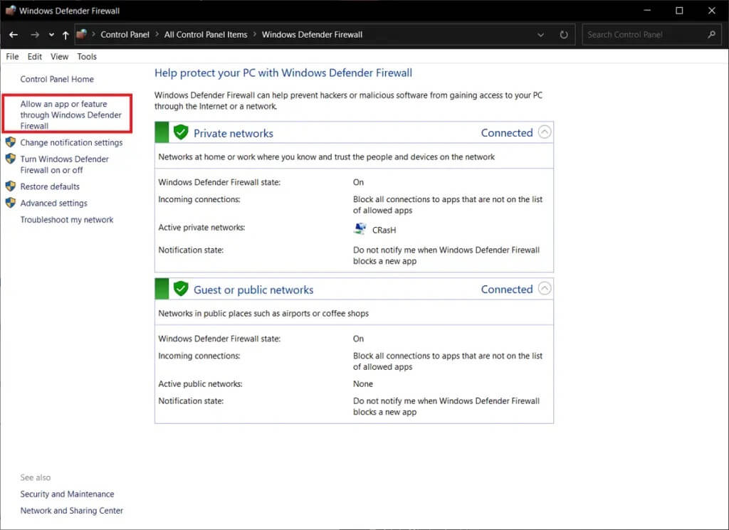 Allow-an-app-or-feature-through-the-Windows-Defender-Firewall-1024x745-1 إصلاح عدم عمل Windows 10 File Sharing