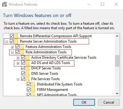 Checkmark-Remote-Server-Administration-Tools كيفية تمكين خدمة Active Directory في Windows 10
