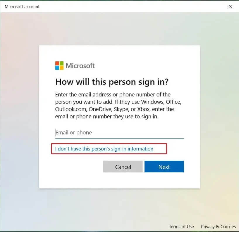 Click-I-dont-have-this-persons-sign-in-information-in-the-bottom 10 طرق لإصلاح عدم استجابة uTorrent