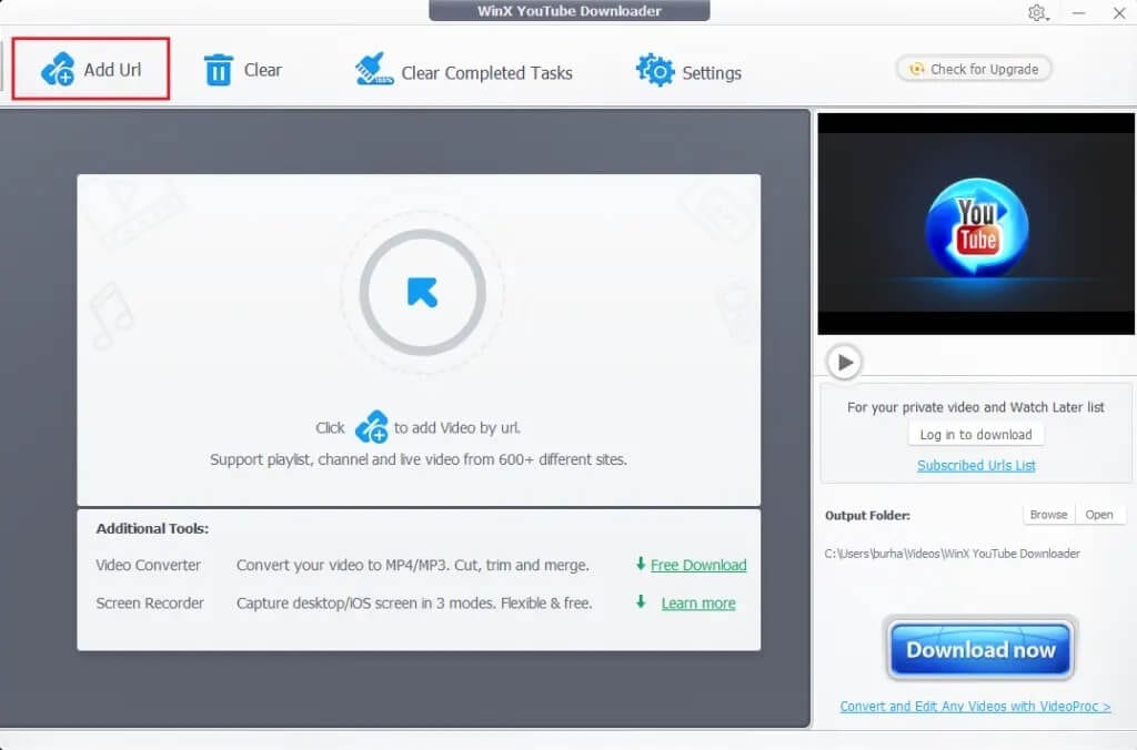 Click-on-Add-URL-from-the-top-left-corner-of-the-screen-1024x676-1 كيفية تحميل مقاطع فيديو YouTube على الكمبيوتر المحمول / الكمبيوتر الشخصي
