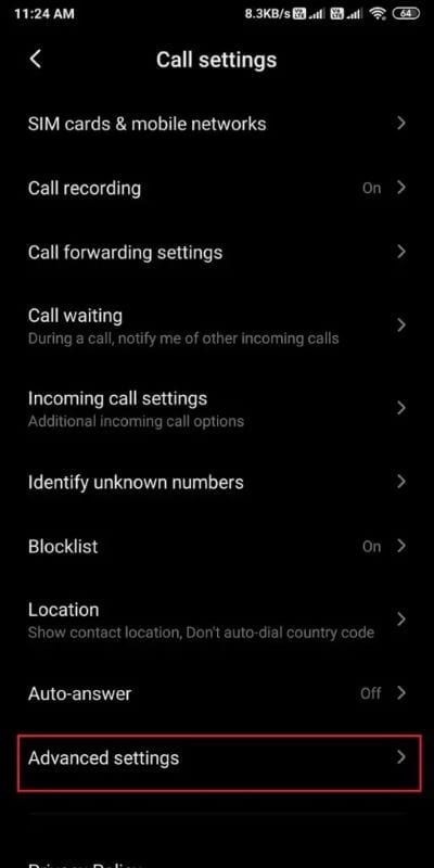 Click-on-Advanced-settings-512x1024-1 إصلاح مكالمة هاتف الواردة على Android تذهب مباشرة إلى البريد الصوتي