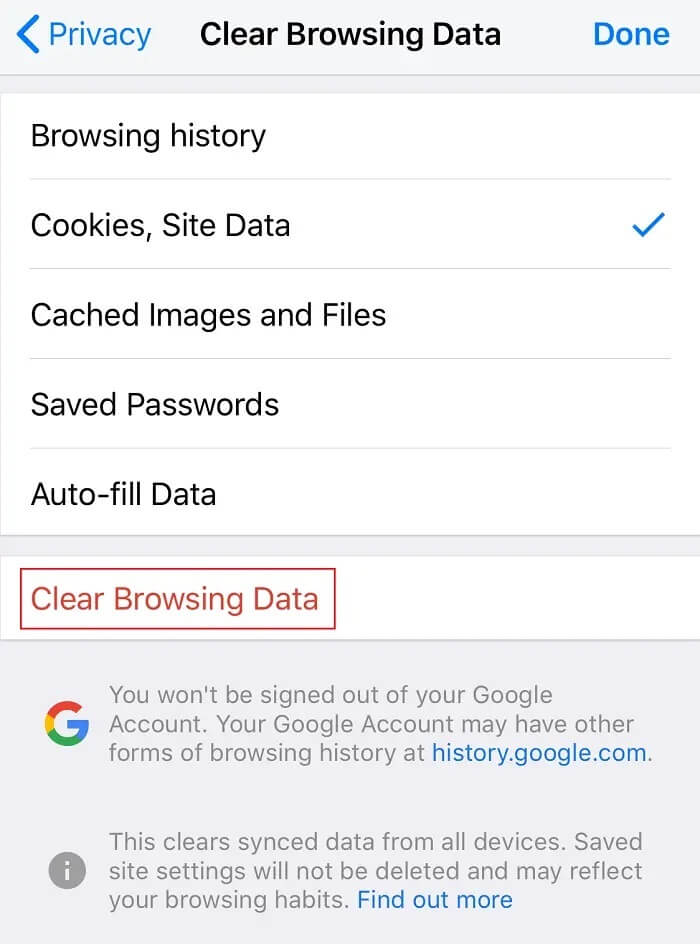 Click on Clear Browsing Data under Chrome - كيفية مسح ذاكرة التخزين المؤقت وملفات تعريف الارتباط في Google Chrome