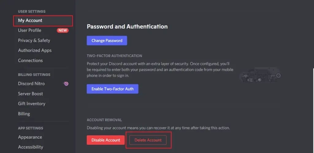 Click-on-Delete-Account-button-in-My-Account-Settings-in-Discord-1024x499-1 كيفية إلغاء تثبيت Discord تمامًا على Windows 10