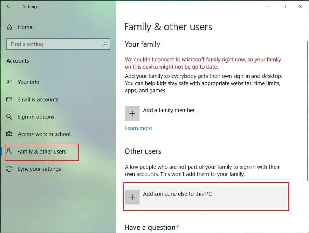 Click-on-Family-other-people-tab-and-and-click-Add-someone-else-to-this-PC-1024x771-1 10 طرق لإصلاح عدم استجابة uTorrent