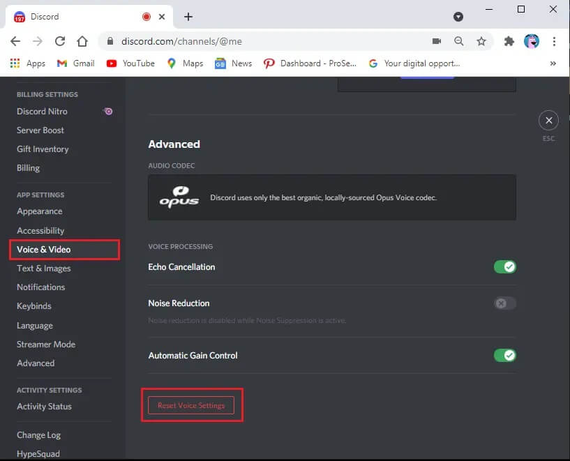 Click-on-Reset-Voice-Settings إصلاح عدم عمل صوت مشاركة الشاشة على Discord
