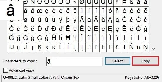 Click-on-copy-to-save-the-accented-character-to-the-clipboard كيفية كتابة الأحرف مع علامات التشكيل على Windows