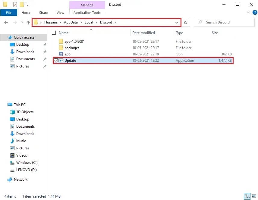 Click-on-discord-and-select-update.exe-to-start-the-update-process إصلاح عدم عمل صوت مشاركة الشاشة على Discord