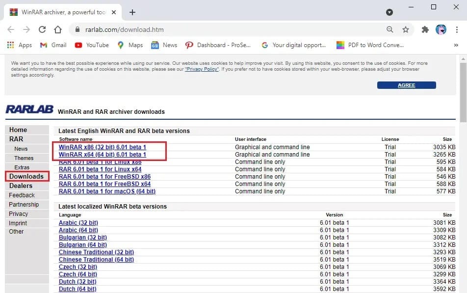 Click-on-the-download-link-depending-upon-your-windows-bit-version كيفية استخراج ملفات RAR على جهاز الكمبيوتر أو الهاتف المحمول