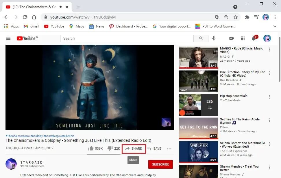 Click-on-the-video-and-select-the-share-button-at-the-bottom كيفية تحميل مقاطع فيديو YouTube على الكمبيوتر المحمول / الكمبيوتر الشخصي