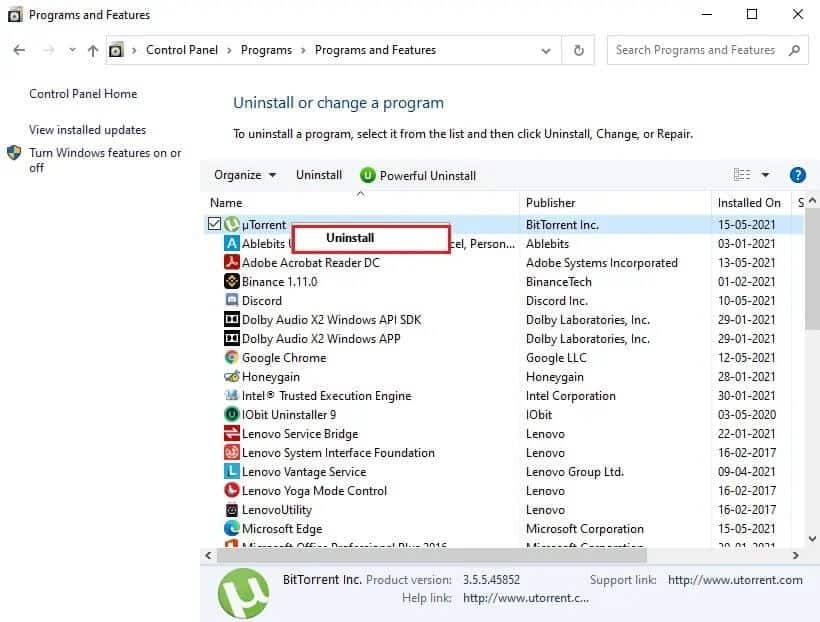 Click-on-uninstall 10 طرق لإصلاح عدم استجابة uTorrent