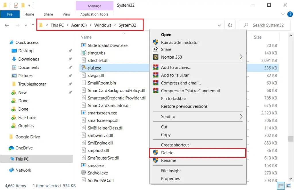 Delete-Slui-file-from-System32-folder-1024x661-1 إصلاح خطأ هذه النسخة من Windows ليست أصلية