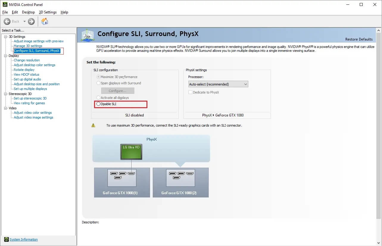Disable-SLI-1 كيفية إصلاح خطأ DirectX الفادح في Final Fantasy XIV