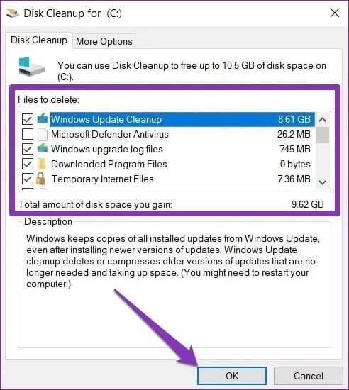 Disk-Cleanup-Window_4d470f76dc99e18ad75087b1b8410ea9 كيفية مسح ملفات ذاكرة التخزين المؤقت في نظام التشغيل Windows 10