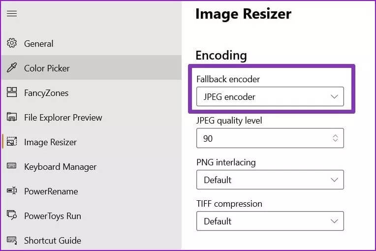 Encoding-in-PowerToys_4d470f76dc99e18ad75087b1b8410ea9 كيفية تغيير حجم الصور المجمعة على Windows 10