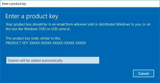 Enter-a-Product-key-Windows-10-Activation إصلاح خطأ هذه النسخة من Windows ليست أصلية