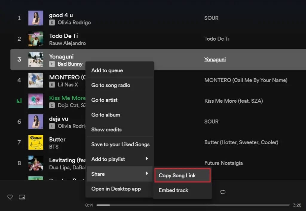 From-Spotify-Web-Player-right-click-on-any-song-then-select-Share-then-Copy-Song-Link-1024x707-1 كيفية إصلاح عدم عمل Spotify Web Player