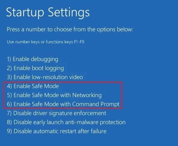 From-Startup-Settings-window-choose-the-functions-key-to-Enable-Safe-Mode-1 كيفية التمهيد إلى الوضع الآمن في Windows 10